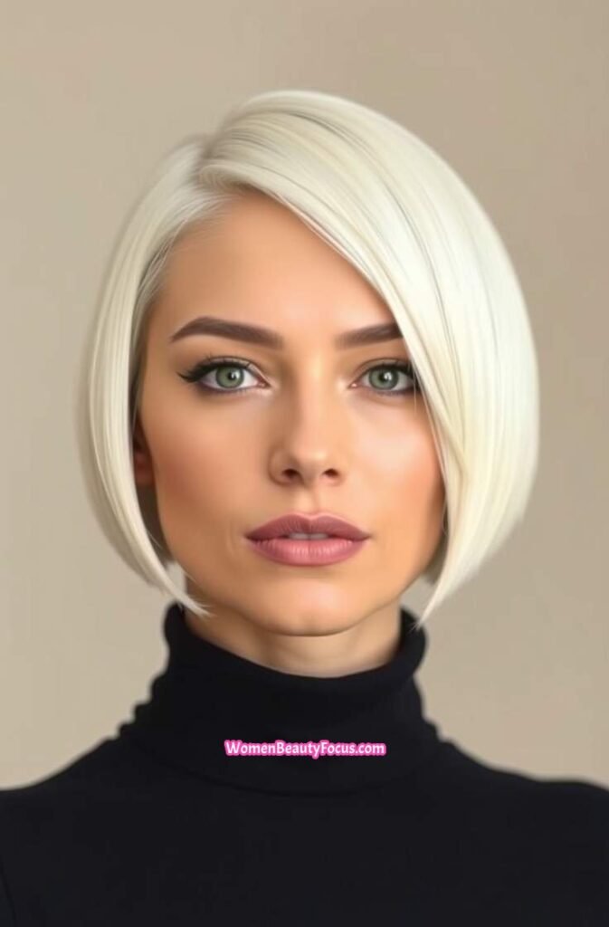 3. Sleek Platinum Blonde Bob FrontStraight View