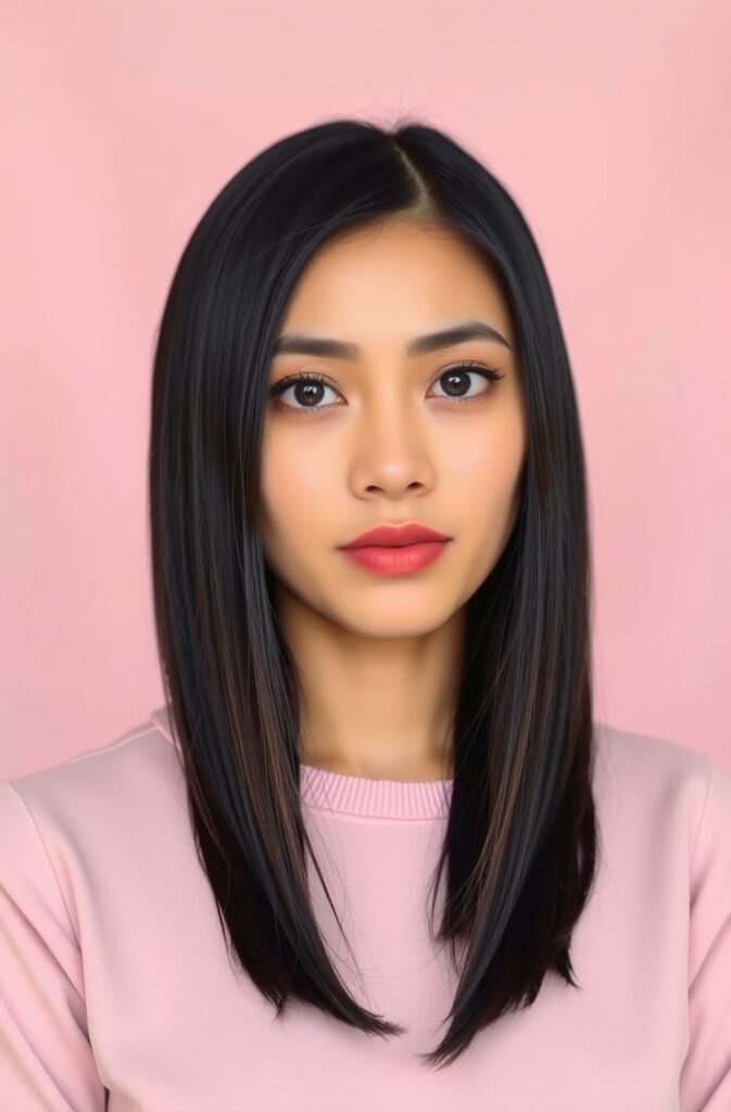 3. Sleek Straight Hair with Center Part FrontStraight View