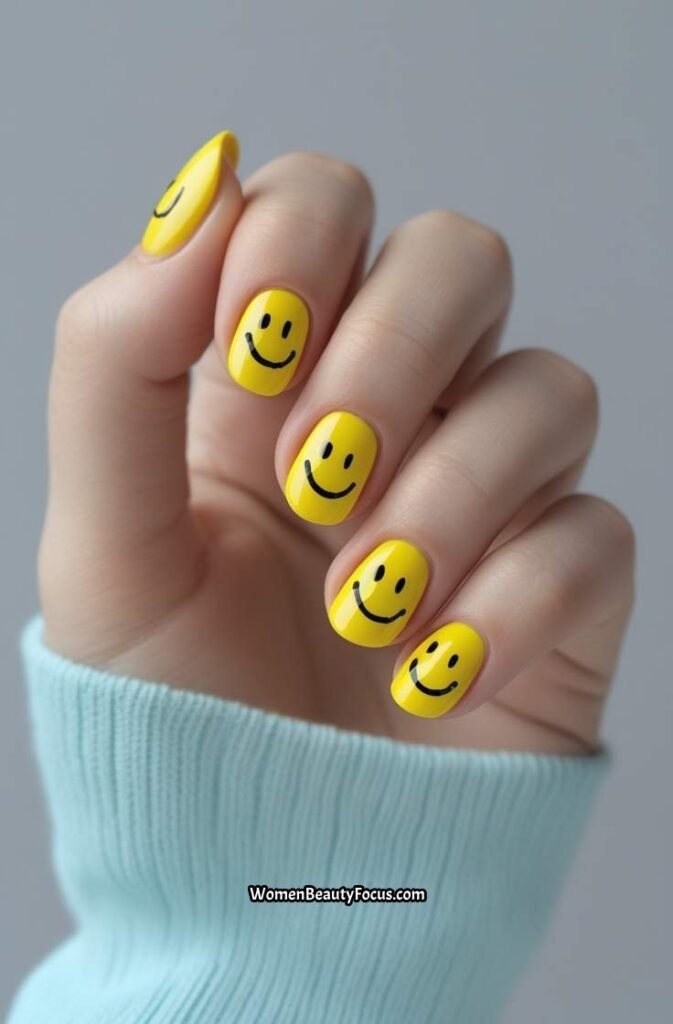 3. Sunshine Yellow Smiley Nails