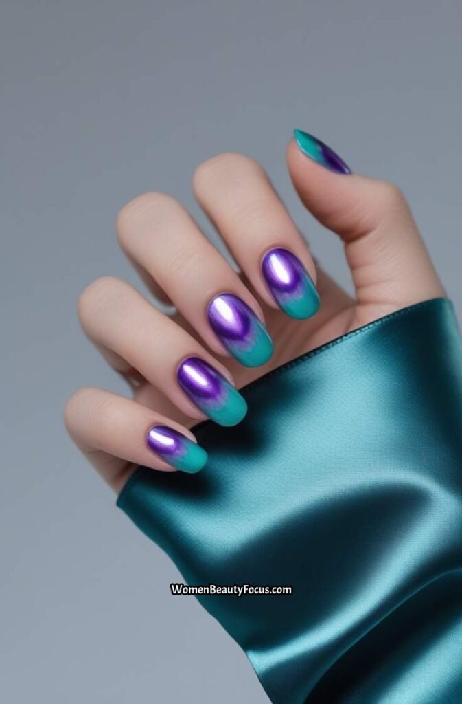 3. Teal and Purple Aura Nails