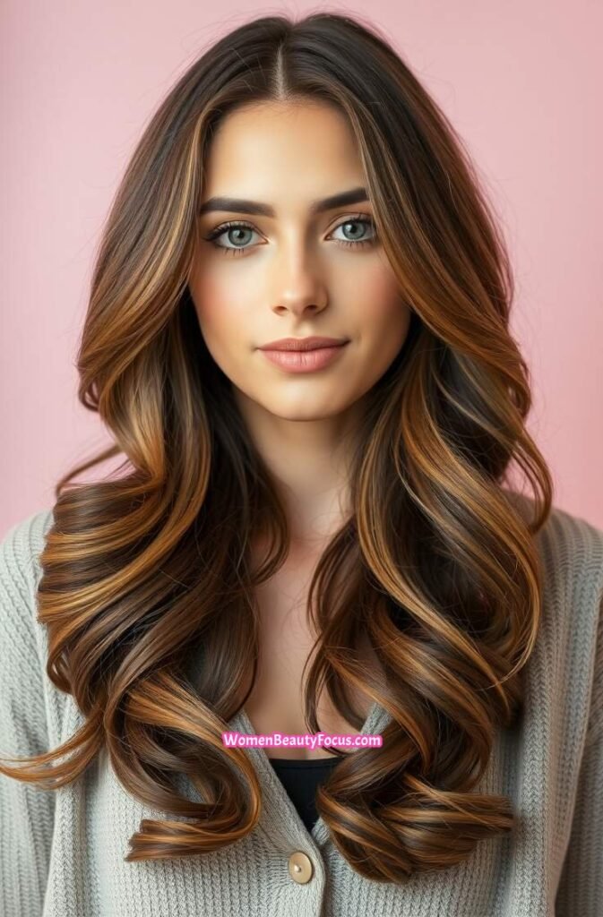 3. Textured Long Layers with Gentle Curls FrontStraight View