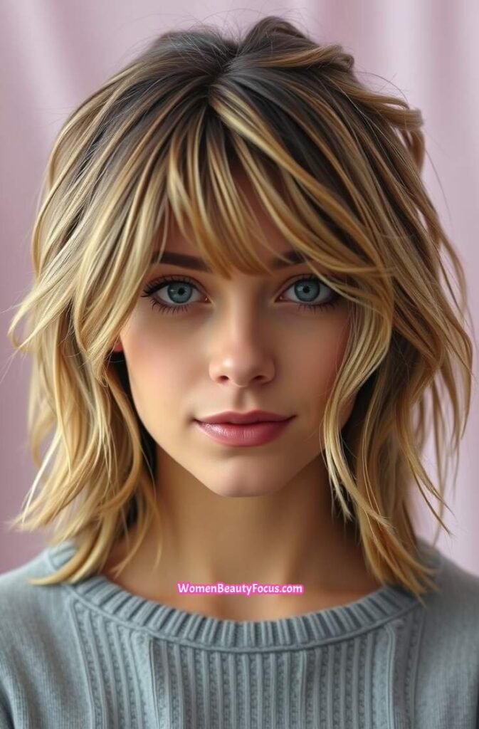 3. Tousled Shaggy Bob with Side Swept Bangs FrontStraight View