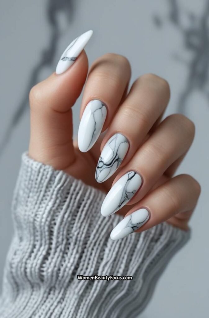 3. White Marble Nail Art