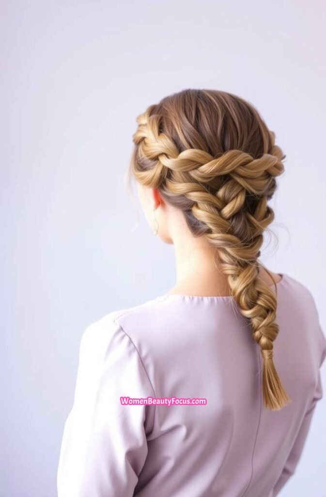 4. Braided Crown with Loose Waves Back View