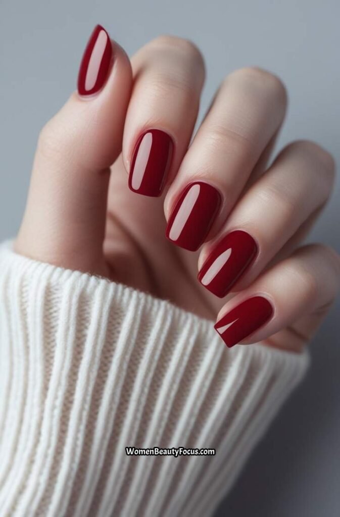 4. Cherry Red Square Nails with Glossy Shine