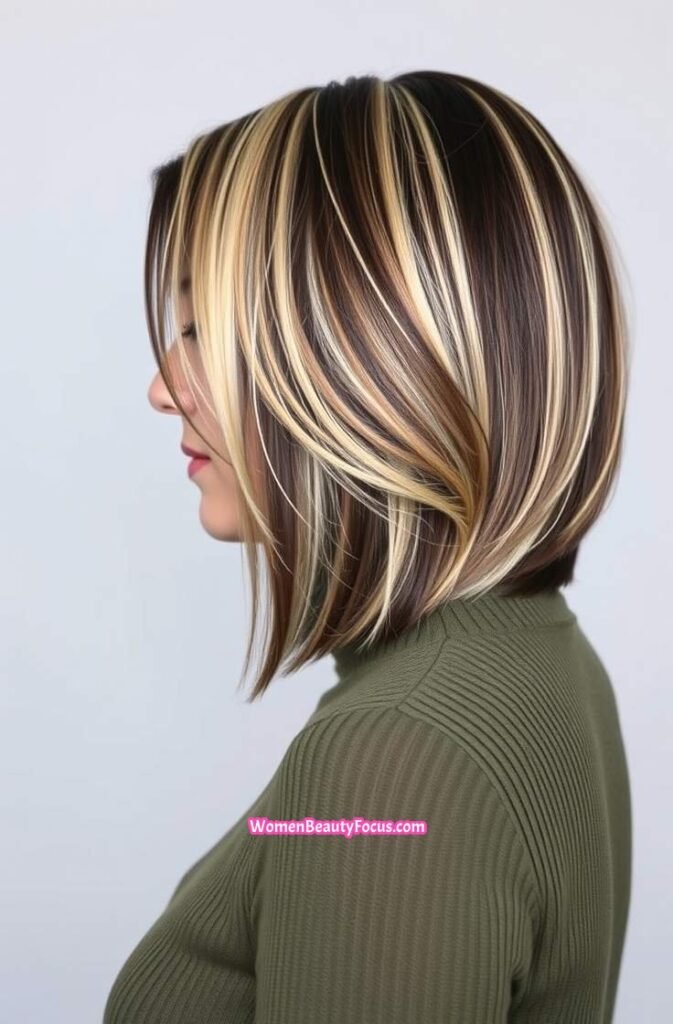 4. Chunky Highlights on Shoulder Length Hair Side View