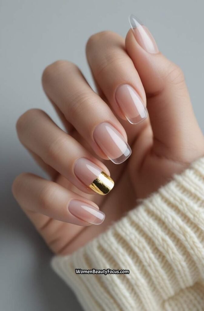 4. Clear Nails with Subtle Gold Accents