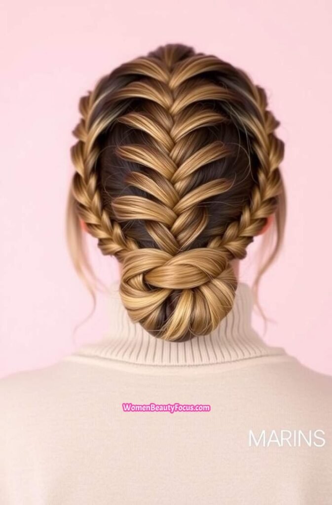4. Dutch Braids into Low Bun Back View