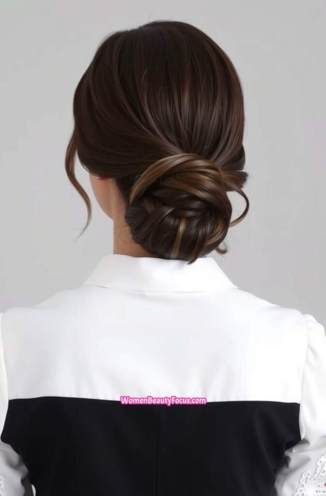 4. Elegant Low Bun with Wavy Strands Back View