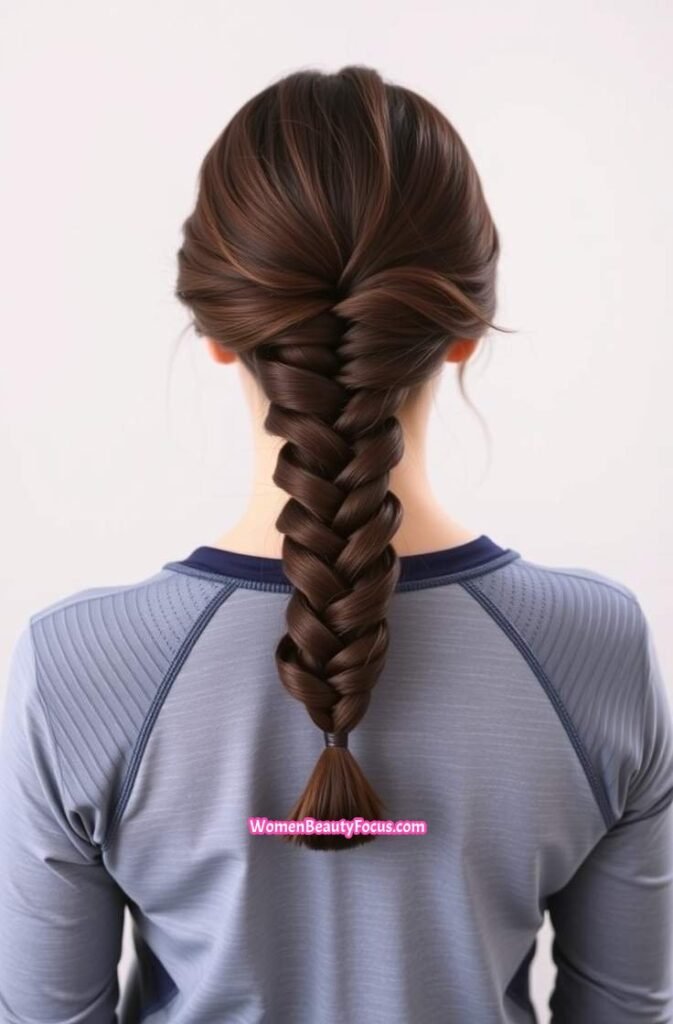 4. French Braid into Low Bun Back View