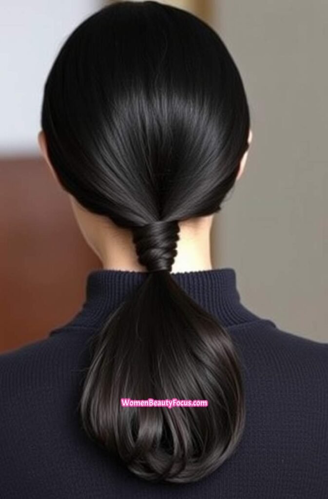 4. Low Ponytail with Smooth Texture Back View