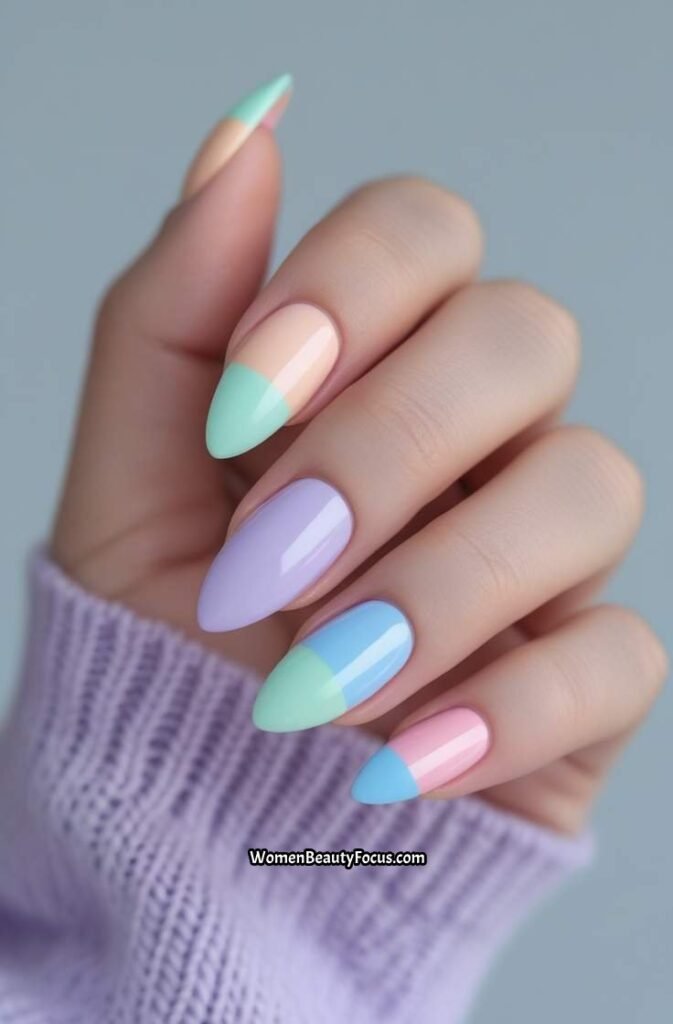 4. Pastel Rainbow Tip Nails with Sheer Pink Base