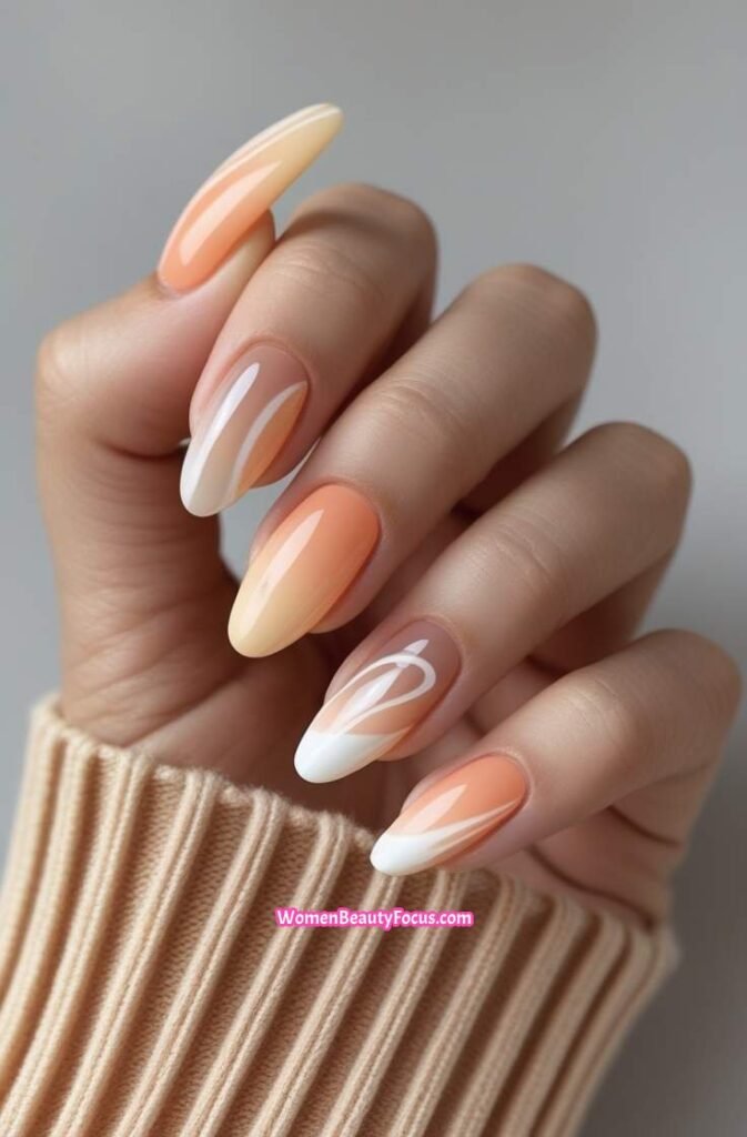4. Peach and Swirl Nails