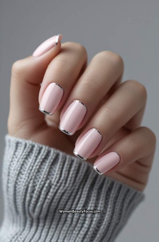 4. Pink Nails with Silver Lining