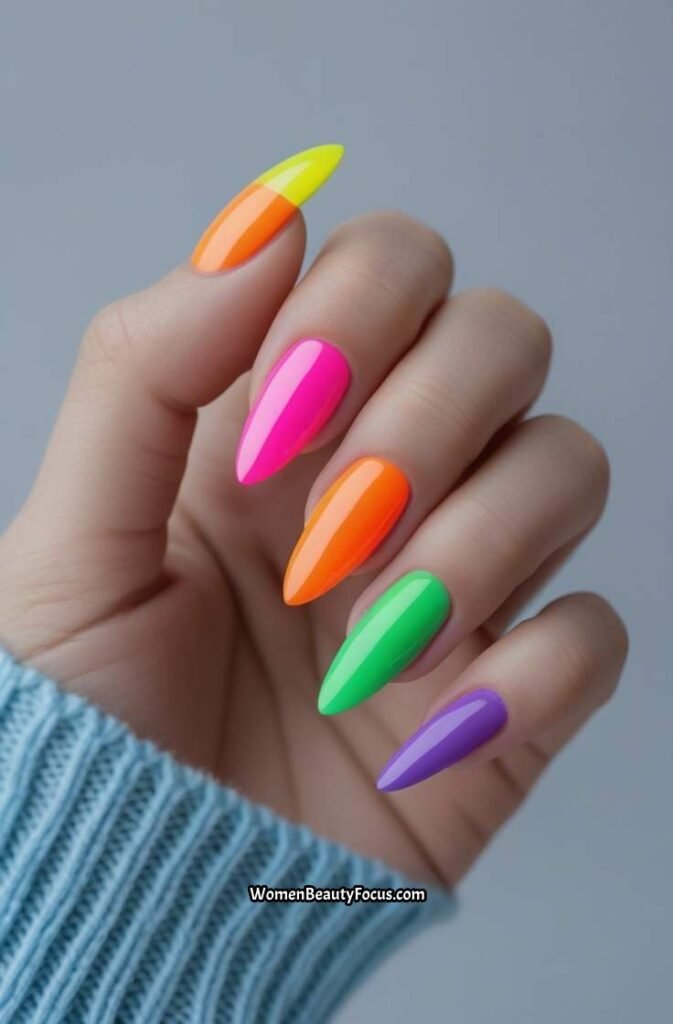 4. Rainbow Neon French Tips