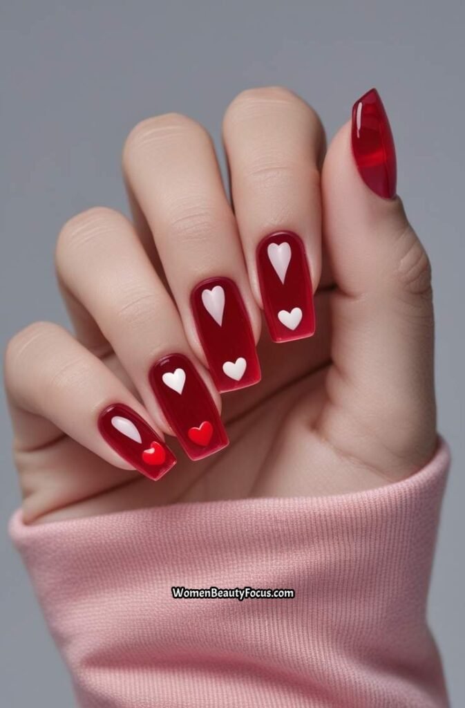 4. Red Jelly Nails with Heart Accents