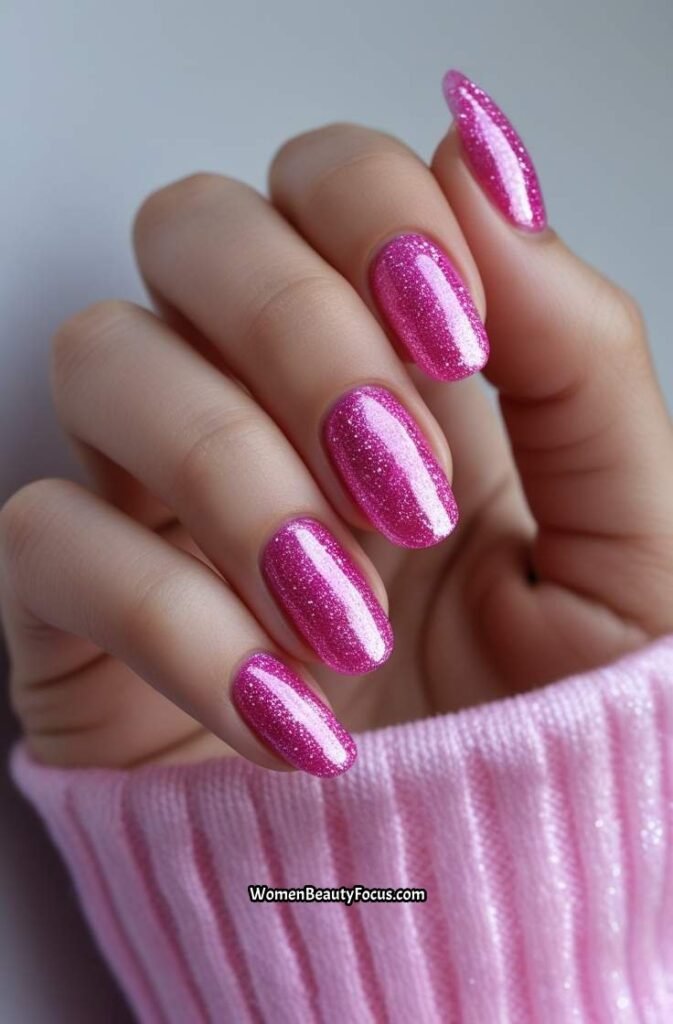 4. Shiny Pink Glitter Nails