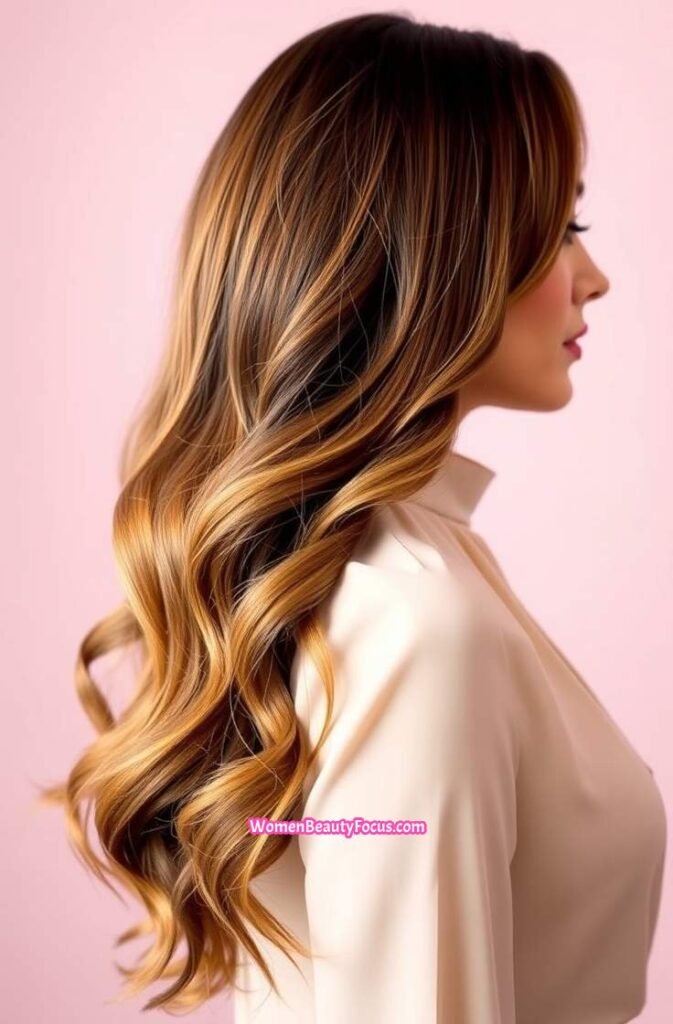 4. Side Swept Loose Waves in Chestnut Brown Side View