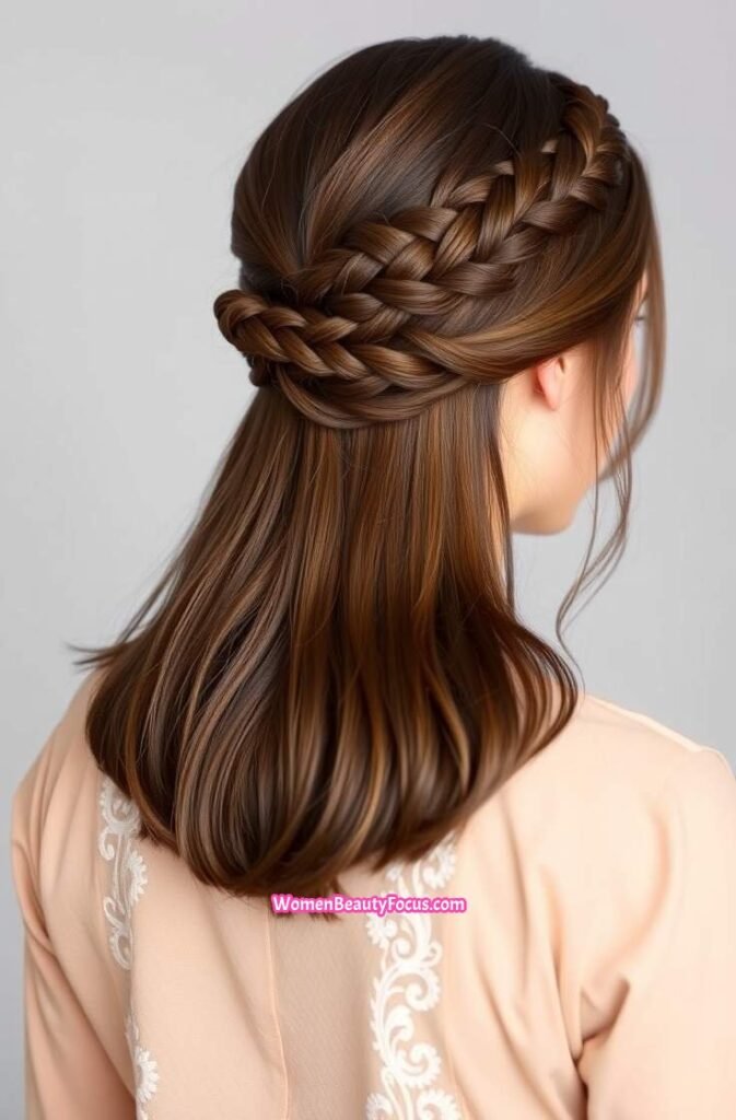 4. Sleek Braided Crown with Bun Back View