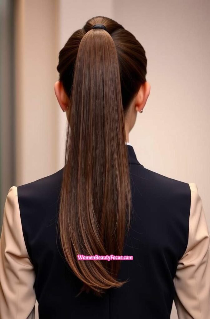 4. Sleek High Ponytail with Wavy Ends Back View