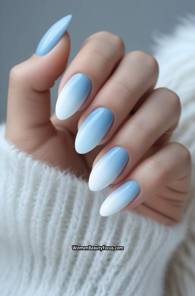 4. Soft Blue and White Ombre Nails
