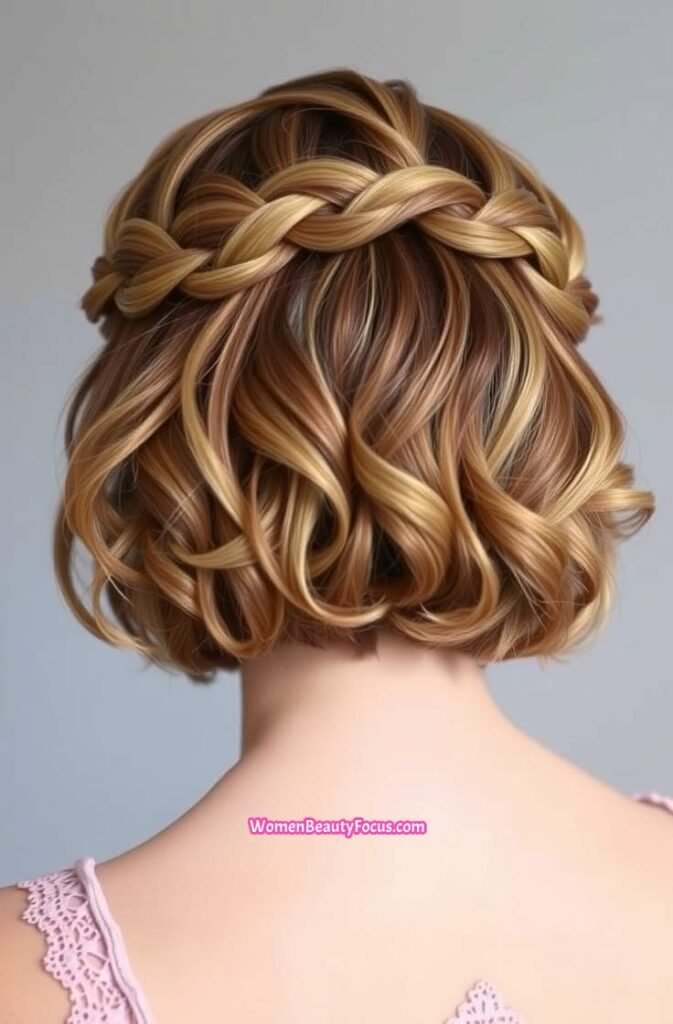 4. Soft Braided Crown with Loose Waves Back View
