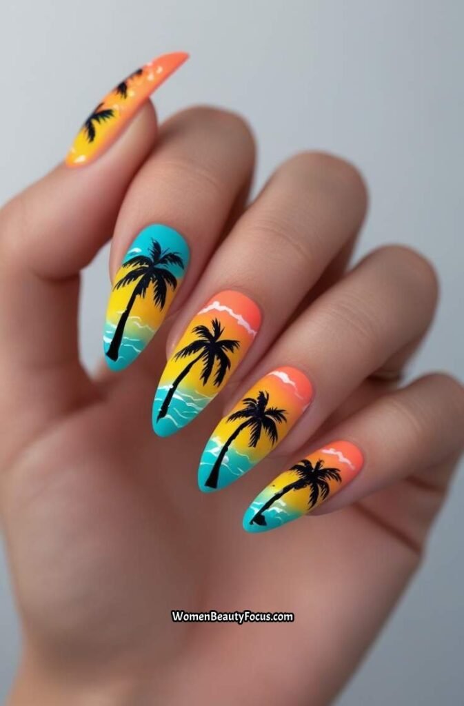 4. Tropical Palm Tree Nail Art