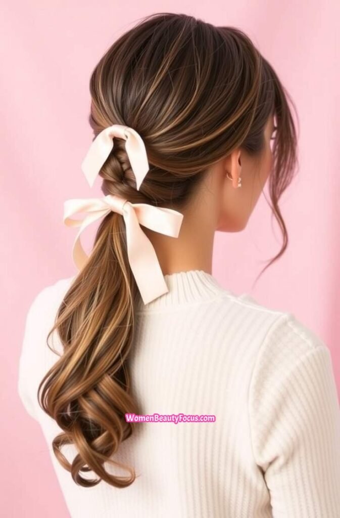 4. Twisted Ponytail with Ribbon Headband Back View