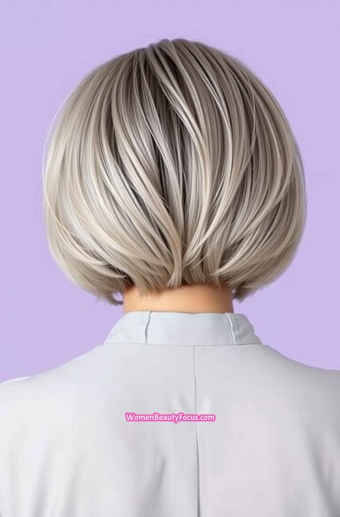 4. Voluminous Grey Bob with Flipped Ends Back View