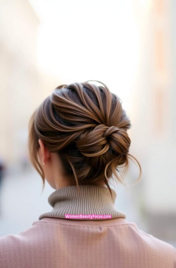 4. Voluminous Messy Bun with Loose Strands Back View