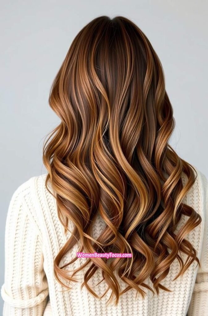 4. Wavy Layers with Chestnut Highlights Back View