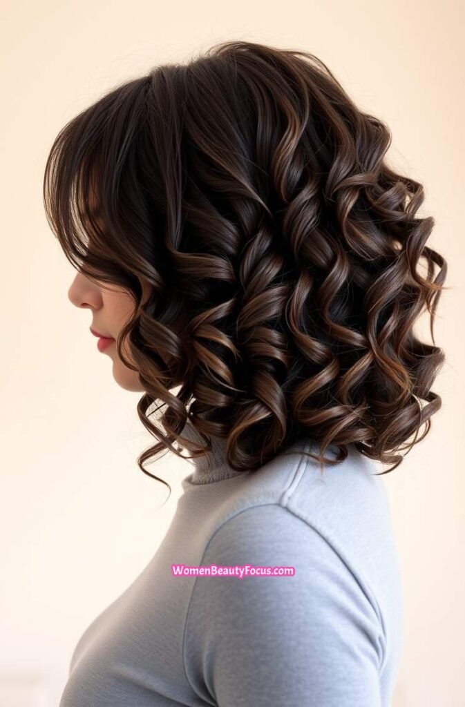 4. Wet Shoulder Length Curls with Side Volume Side View