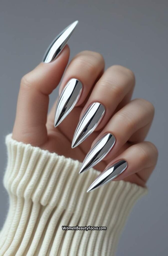4. White Chrome Nails