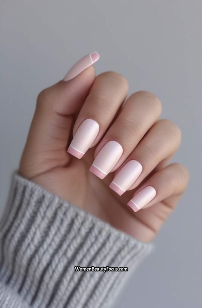 5. Baby Pink Matte Nails with a Glossy Tip