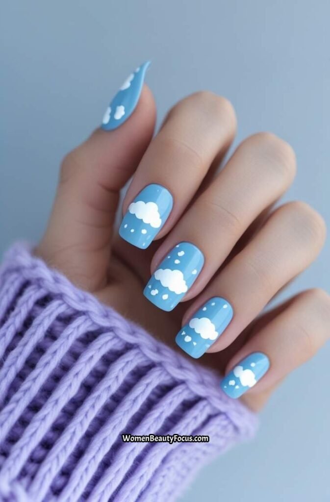 5. Blue Sky Cloud Nails