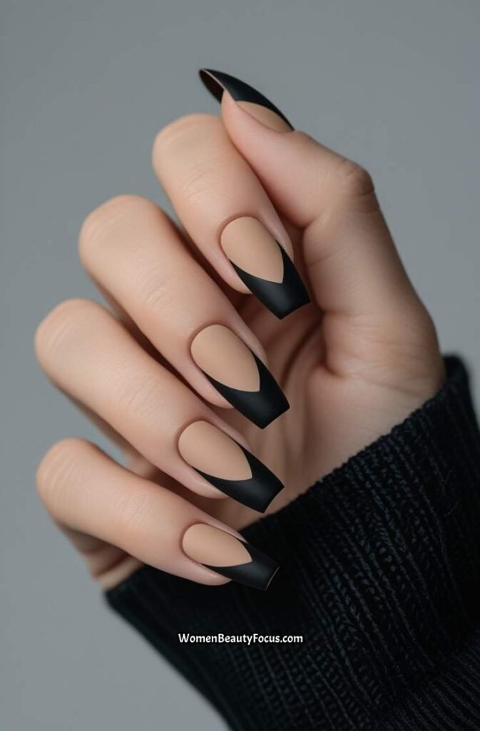 5. Bold Black French Tips with Matte Finish