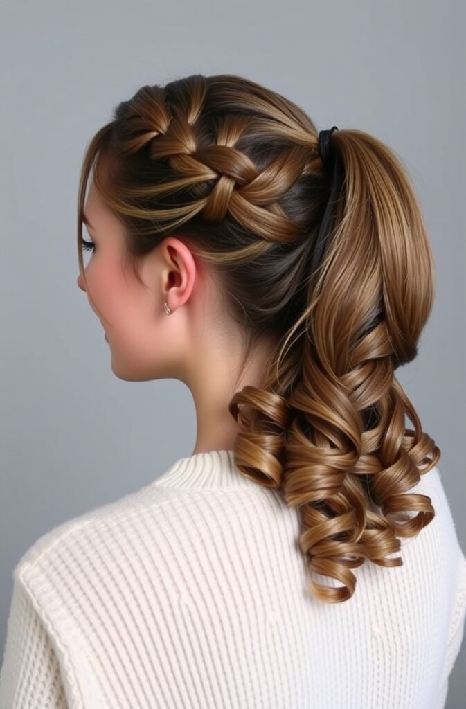 5. Braided Ponytail with Soft Curls Front View