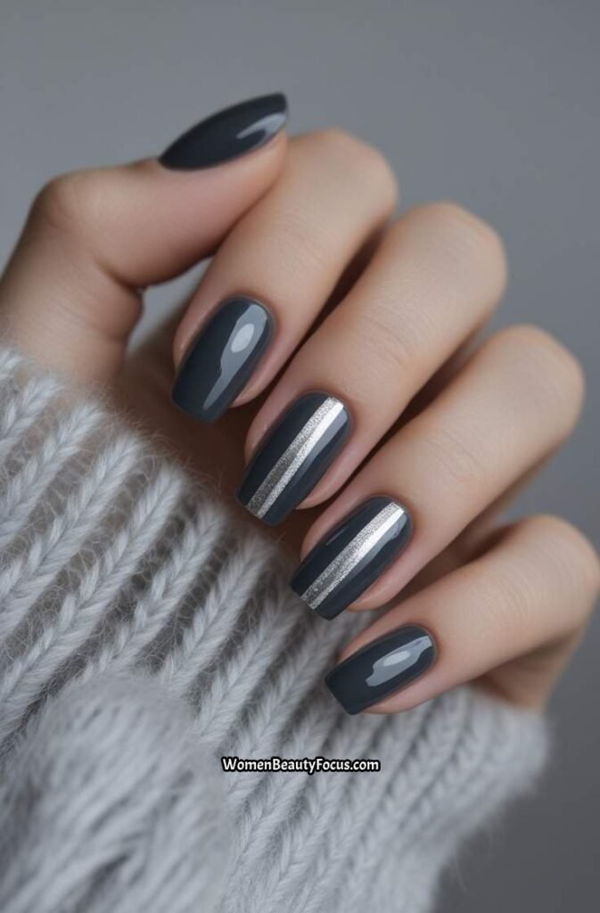 5. Charcoal Grey Cat Eye Nails