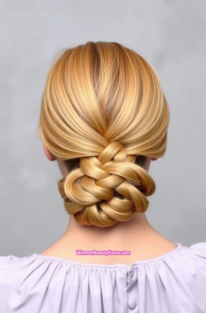 5. Chic Braided Bun with Middle Part Front View