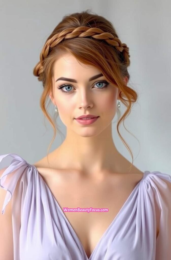 5. Chic Braided Crown Updo Front View