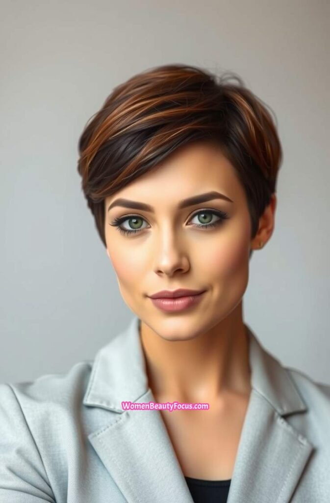 5. Chic Pixie Cut with Side Swept Bangs Front View