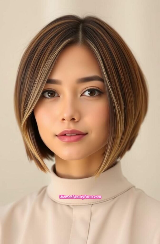 5. Chin Length Bob with Sandy Highlights FrontStraight View