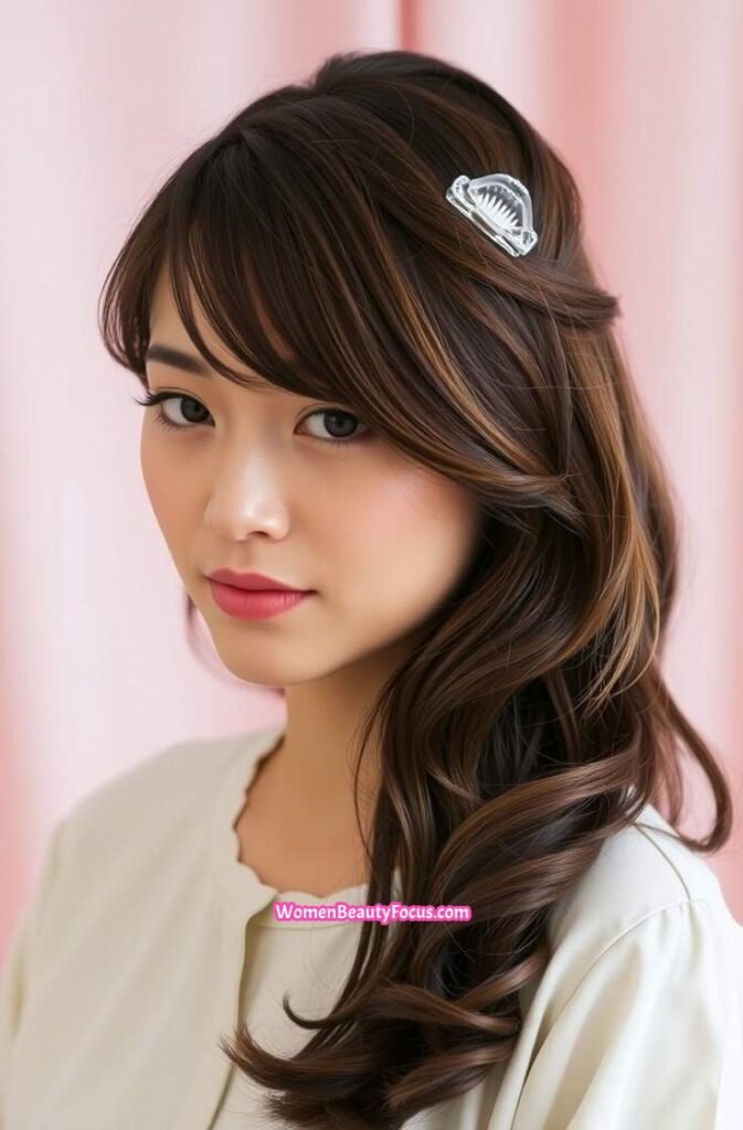 5. Classic Claw Clip with Side Swept Bangs Front View