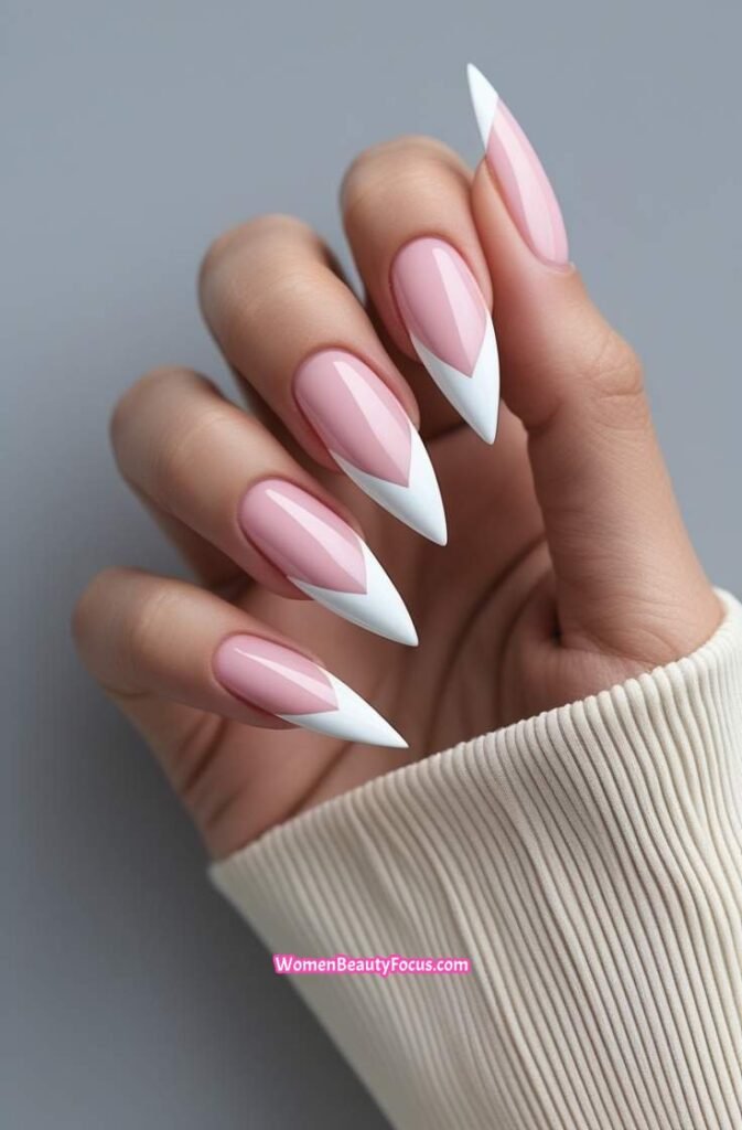 5. French Tips with a V Shaped Twist