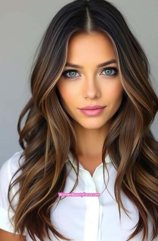5. Layered Lob with Face Framing Highlights Front View