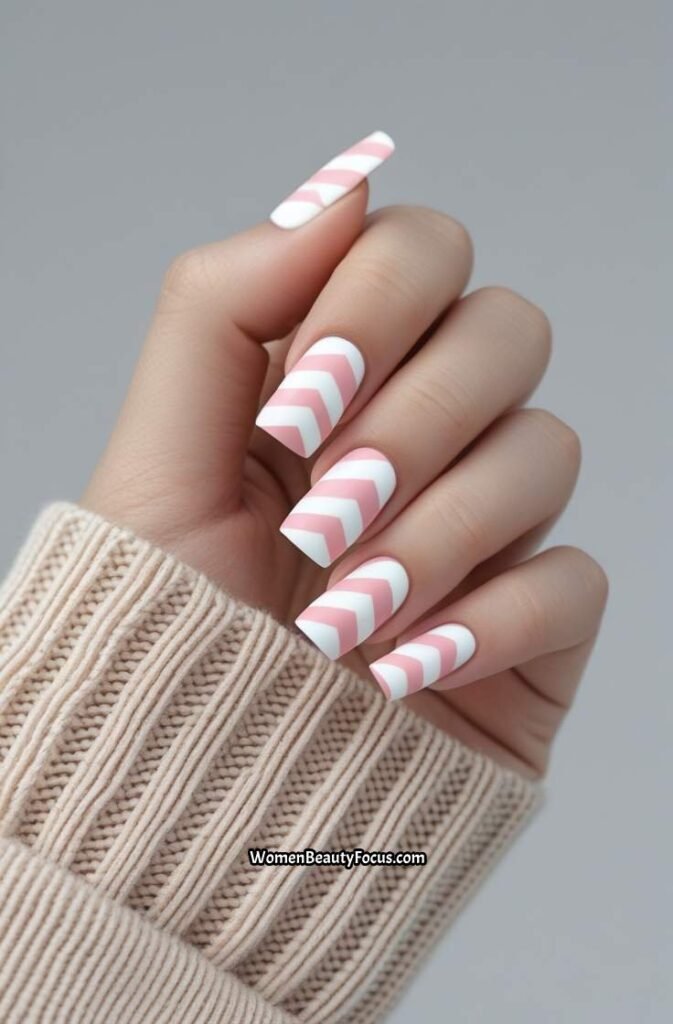 5. Light Pink White Chevron Stripes