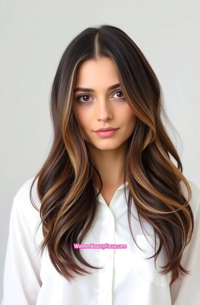 5. Long Layered Waves with Subtle Highlights Front View