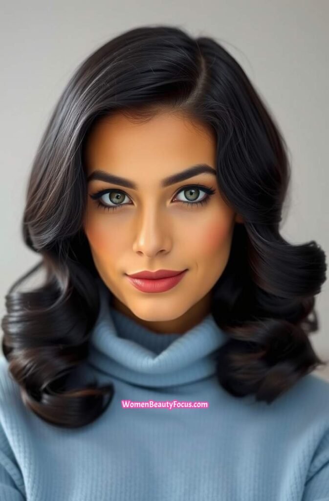 5. Loose Hollywood Waves with Side Part Front View