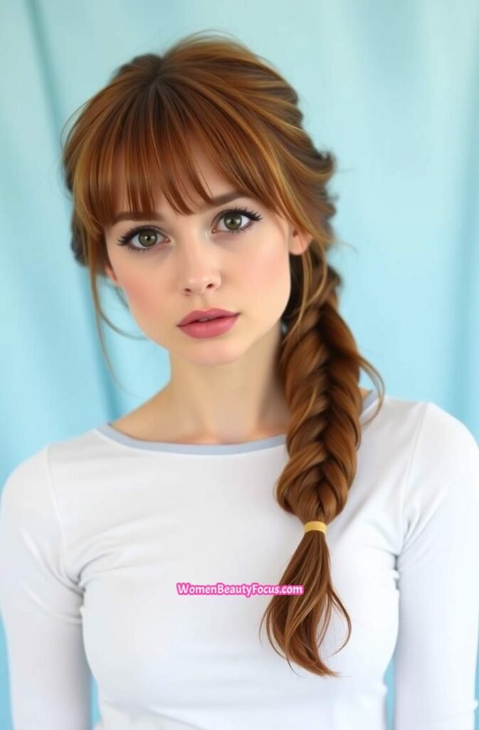 5. Loose Side Braid with Curtain Bangs Front View