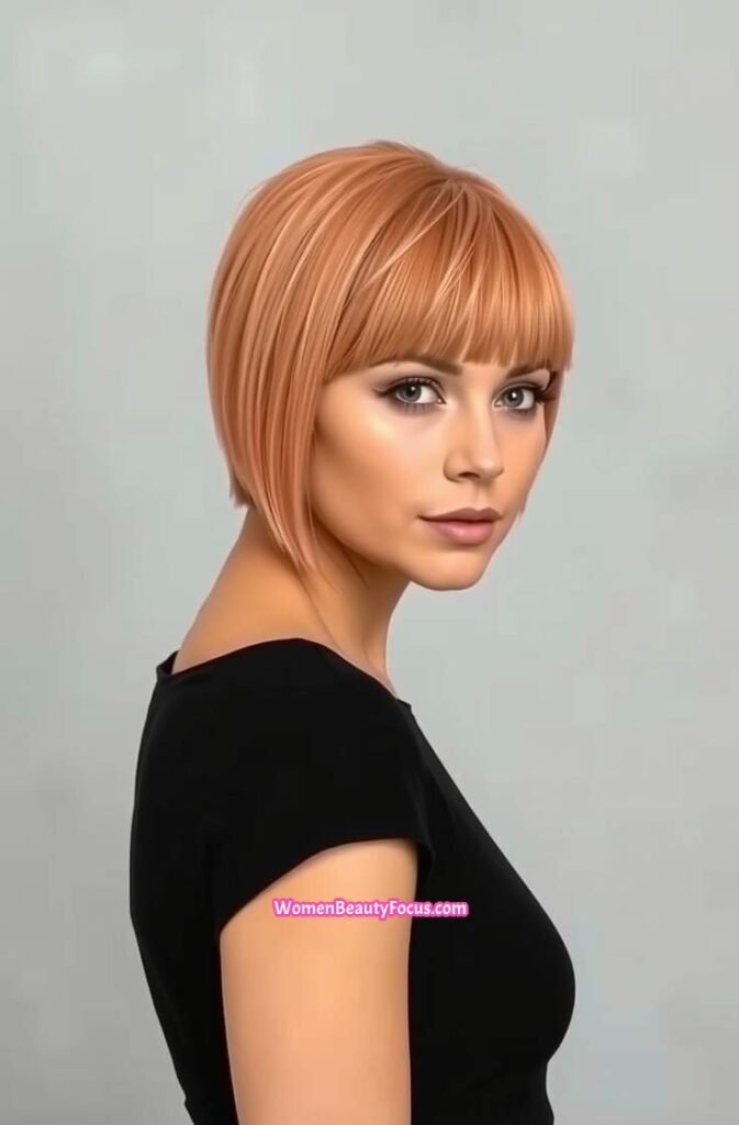 5. Peach Blunt Cut with Straight Across Bangs FrontStraight View